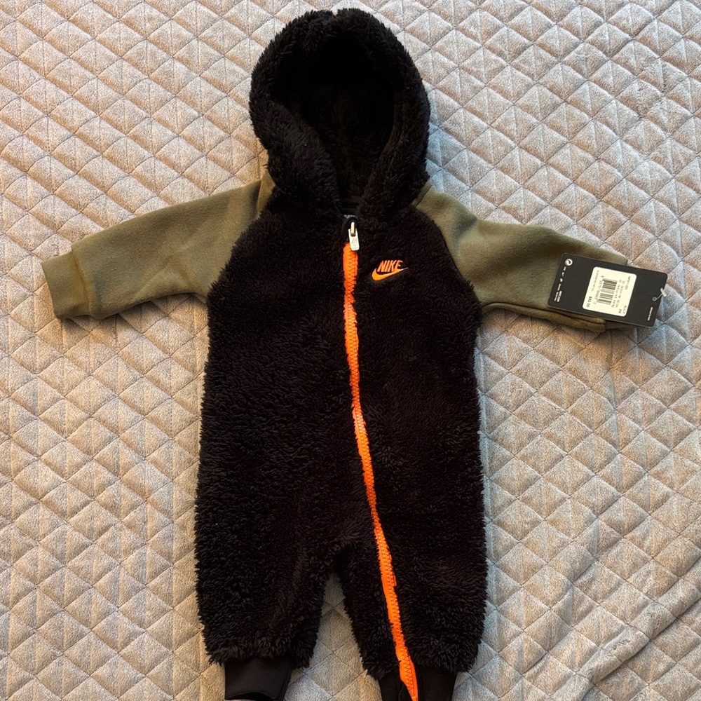 Nike Kids One Piece in Black and Olive with Orange Accent
